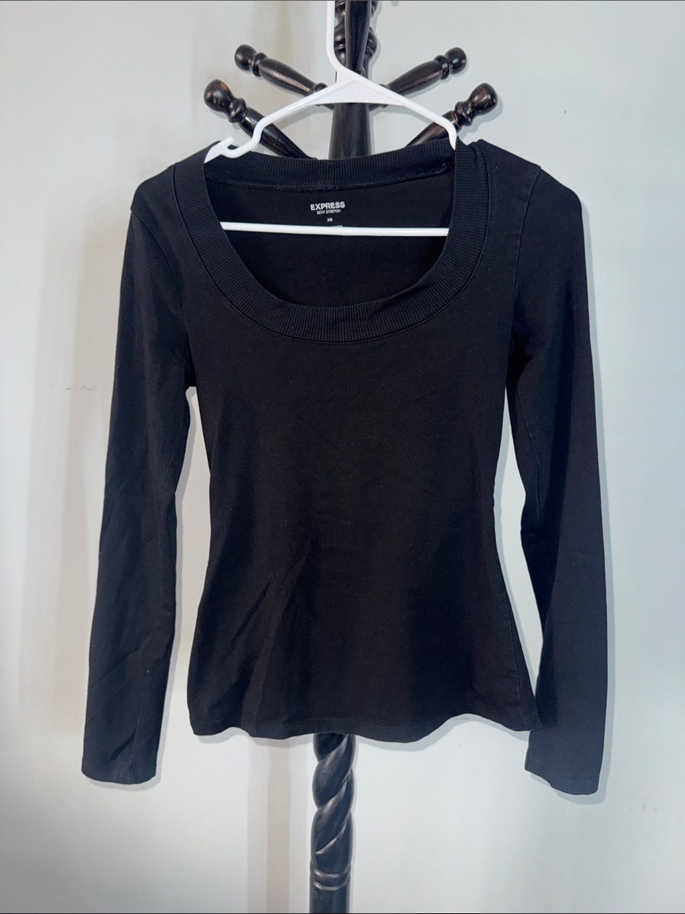 Express Women's Black Long-Sleeve Scoop Neck Top